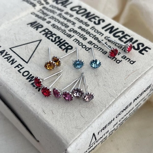 S925 sterling silver birthstone stud earrings with colorful crystal zircon stones