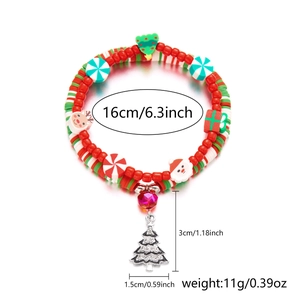Detail view of a Christmas beaded bracelet with festive charms and 16cm circumference specs