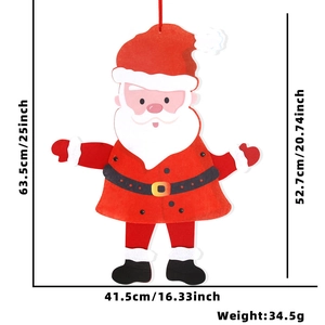 Detailed dimensions of Santa Claus non-woven hanging ornament with metric and imperial units
