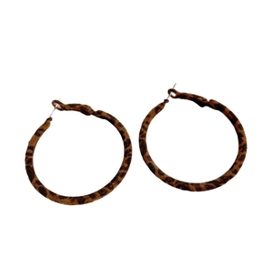 Minimalist brown leopard print hoop earrings with vintage velvet texture and silver pins
