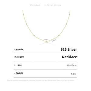 Detail of S925 silver necklace showing 3mm zircon spacing and adjustable length specifications