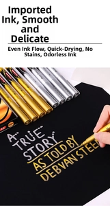 Detailed view of metallic gold and silver craft markers writing on dark cardstock