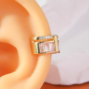 Elegant gold double-layered ear cuff with sparkling square and round zircon stones