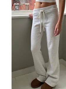 Women Wide Leg Sweatpants Drawstring High Waist Cotton Blend Solid Color Casual Loose Flare Lounge Trousers