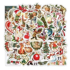 Vintage Christmas Stickers Waterproof PVC Decals For DIY Scrapbooking Laptop Phone Case Stationery Decor For Party Kids Gift