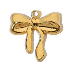 Polished gold bow pendant connector with round hanging ring for DIY jewelry making