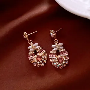 Vintage Court Style Drop Earrings Alloy Rhinestone Glass With Silver Earring Post Luxury Jewelry For Women