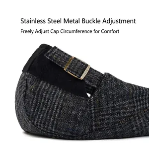 Plaid wool flat cap with adjustable stainless steel buckle for a comfortable custom fit