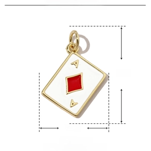 Detailed view of Ace of Diamonds pendant with 21mm x 13mm dimensions and weight specs