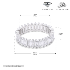 Detailed view of S925 sterling silver eternity ring with 5A grade zircon dimensions