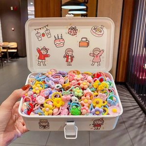 Colorful children hair tie set in a cute cartoon metal box with various animal patterns