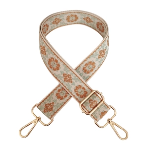 Adjustable 3.8cm colorful floral jacquard bag strap with elegant gold metal hooks