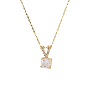 Luxury gold titanium steel necklace with V-letter zircon pendant and large round crystal