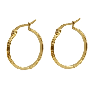 18K gold-plated titanium steel hoop earrings with elegant Greek key pattern engraving