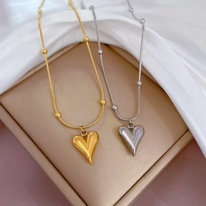 Heart Pendant Necklace Titanium Steel Gold Plated Mirror Polished Beaded Snake Chain Elegant Jewelry For Women