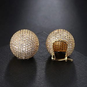 Gold spherical hoop earrings with micro-pave white zircon stones for a luxury look