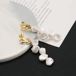 Baroque Freshwater Pearl Dangle Drop Earrings 18K Gold Plated With Earring Post French Retro Elegant