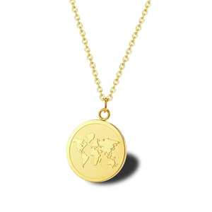 Collier avec pendentif carte du monde minimaliste en acier inoxydable doré poli pour tous