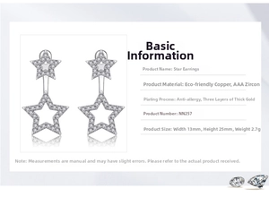 Detailed view of hollow star earrings with AAA zirconia and 3-layer gold plating
