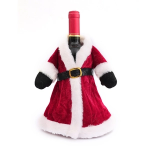 Christmas wine bottle cover in red velvet with Santa dress design for table decor
