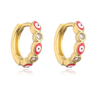 18K gold-plated copper hoop earrings with evil eye motif and zircon stones