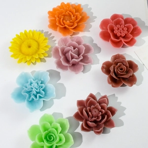 Macro-opname van 8 kleurrijke harsbloemvormen voor DIY-kaarsen en decoratieve ornamenten