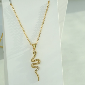 Snake Pendant Necklace Copper Gold Plated Micro Pave Zircon Animal Shape Jewelry For Women