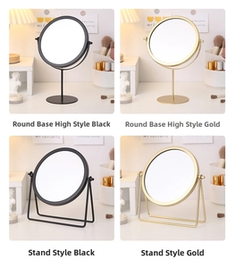 Minimalist Nordic iron makeup mirrors in matte black and brushed gold desktop styles