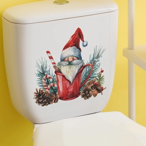 Christmas Santa Claus in a red cup toilet tank wall sticker for festive bathroom decor