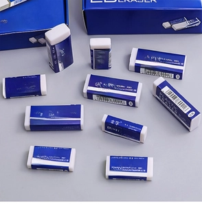 Detail of 2B plastic erasers showing soft texture and efficient smudge-free cleaning