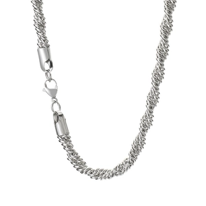 Collier chaîne de corde en acier inoxydable poli avec un fermoir mousqueton sur fond blanc