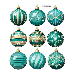 Christmas window stickers set with 9 green and gold decorative ball patterns for holiday decor