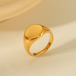 Stainless Steel Signet Ring Gold Plated Mirror Polish Minimalist Geometric Flat Top Jewelry For Men Women