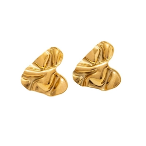 Irregular heart shaped 304 stainless steel earrings with gold plating and lava texture