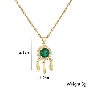Detail of 18K gold plated necklace with green zircon pendant showing 3.1cm height and 5g weight