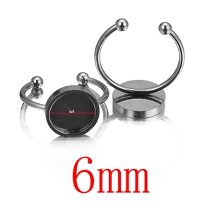 Close-up of 6mm silver stainless steel DIY ring base setting for jewelry making