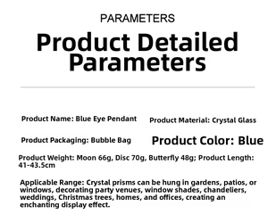 Detailed size and weight specifications for blue evil eye crystal butterfly garden pendants
