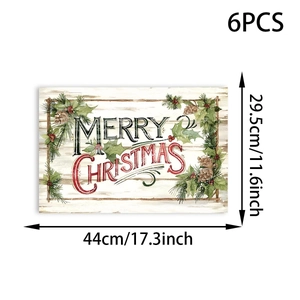 Detailed size chart for the set of 6 Merry Christmas placemats with festive designs
