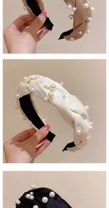 Détails du serre-tête torsadé en tissu avec perles en kaki, crème et noir