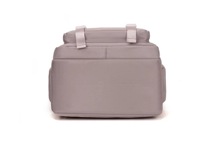 Detail view of the ergonomic adjustable padded back straps on this lavender school backpack