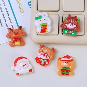 6pcs Christmas resin accessories featuring Santa and reindeer for DIY hair clip crafts