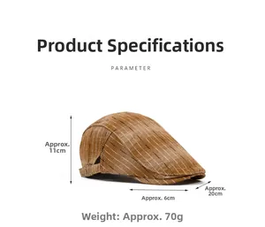 Detailed size specifications for a brown striped ivy cap with measurements and weight