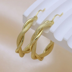 Fashion Copper 18K Gold Plated Twisted Hoop Earrings For Women Textured Braided C-Shape Round Geometric Circle Ear Jewelry