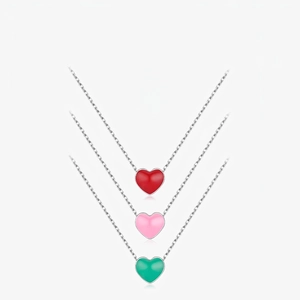 Heart Pendant Necklace 925 Sterling Silver Enamel Sweet Simple Minimalist Clavicle Chain Colorful Jewelry For Women