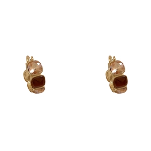 Vintage gold square earrings featuring amber and dark brown crystals in a retro style
