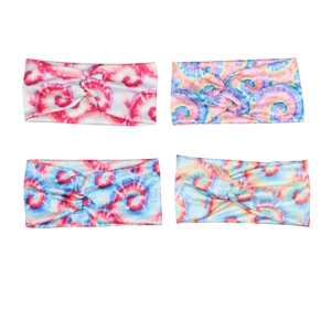 Set di quattro fasce per capelli tie-dye colorate con nodo intrecciato ed elastico