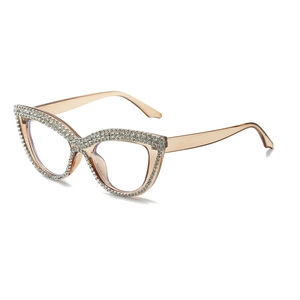 Cat eye sunglasses in champagne color with sparkling rhinestone-embellished frames