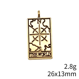 Golden rectangular The World tarot pendant necklace charm in 26x13mm stainless steel metal