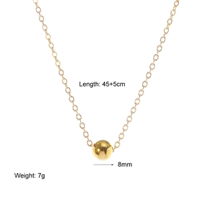 Minimalist 18K gold plated stainless steel necklace with 8mm round bead pendant