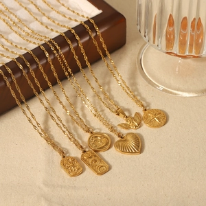 Vintage gold stainless steel necklace collection with star and heart pendants